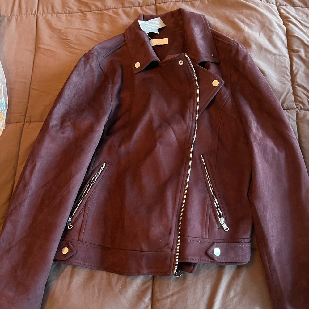 Loft maroon suede moto jacket